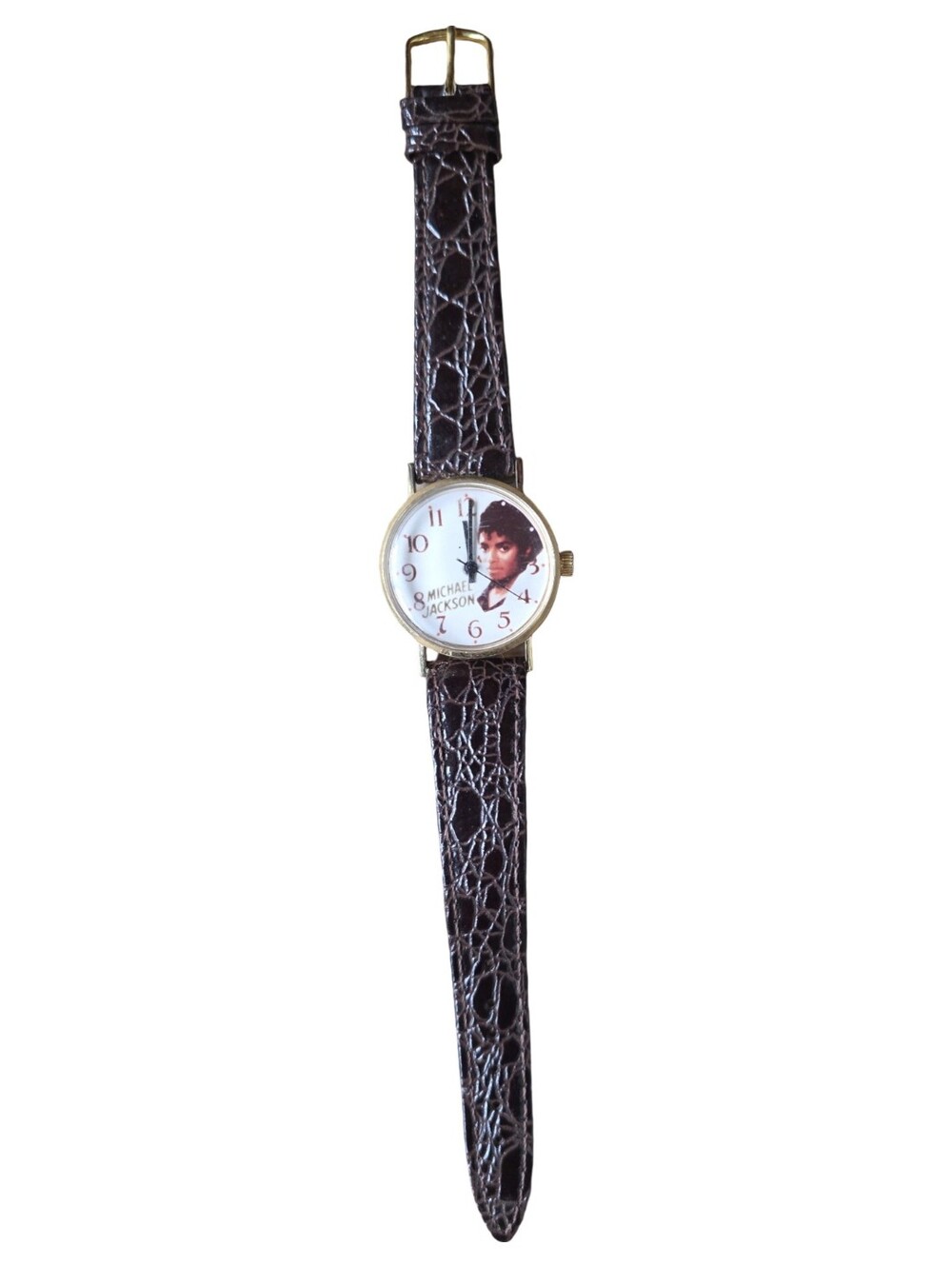 Michael Jackson Vintage 1988 Face Dial Wristwatch with Brown Leather Croc Strap